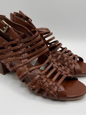 BCBGeneration Ralston Gladiator Sandals Brown Cage Block Heel Zip Women 8M